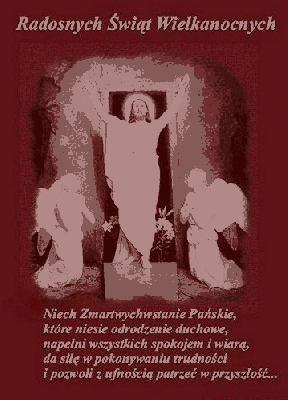 Czerwona kartka z życzeniami Niech Zmartwychwstanie Pańskie
